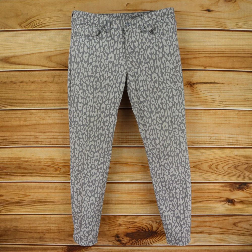 Gap Super Skinny Jeans Mid Rise Womens Size 12 Gray Brown Cheetah Print Cotton